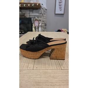 Sam Edelman Dova Fabric Slide Sandals Womens 9.5 Black Bow Platform Wedge